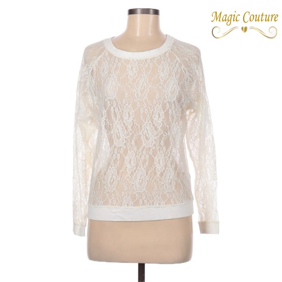 Lovers + Friends Tops - Lovers + Friends White Sheer Lace Long Sleeve Blouse🤍🤍🤍